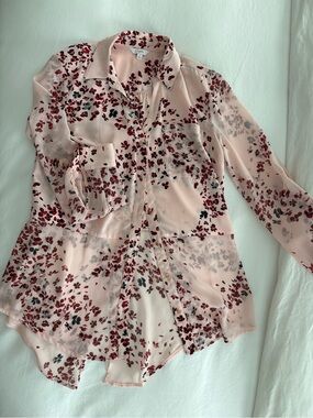 Candie's Sheer Pink Floral Button-Up Blouse